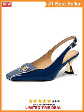 Slingback Kitten Heels Square Toe Patent Pumps 2 Inch Heels Work Dress